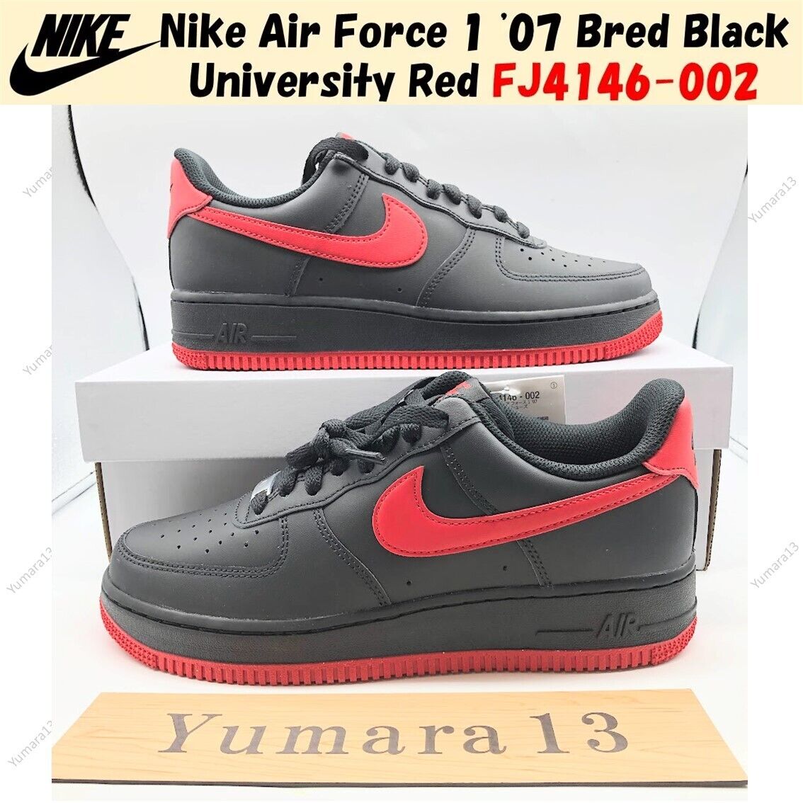 Nike Air Force 1 '07 Bred Black University Red FJ4146-002 US Nike Air Force 1 '07 Bred Black University Red FJ4146-002 US