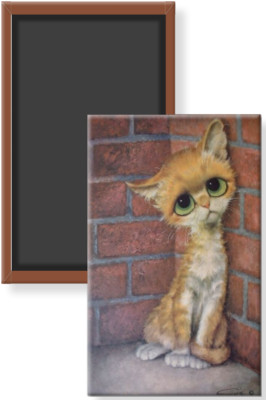 Big Eye Pity Kitty Orange Ginger Cat Brick Wall Image Fridge Magnet 2 x 3 Rigid