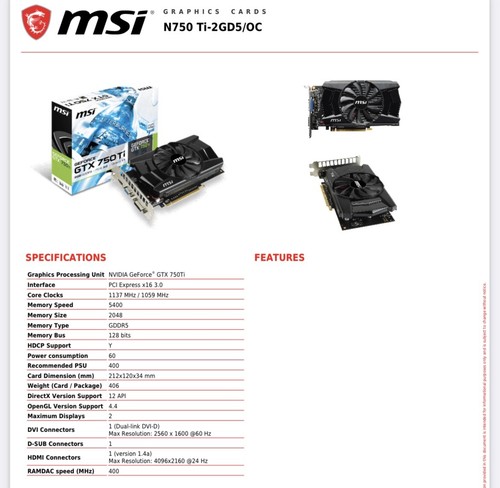 MSI GeForce GTX 750 Ti Video Graphics Card GDDR5 128-Bit 2GB HDMI 1.4a VGA DVI - Picture 6 of 9