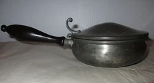 Vintage Early American Pewter By Web Round Receptacle With Hinge Lid Wood Handle