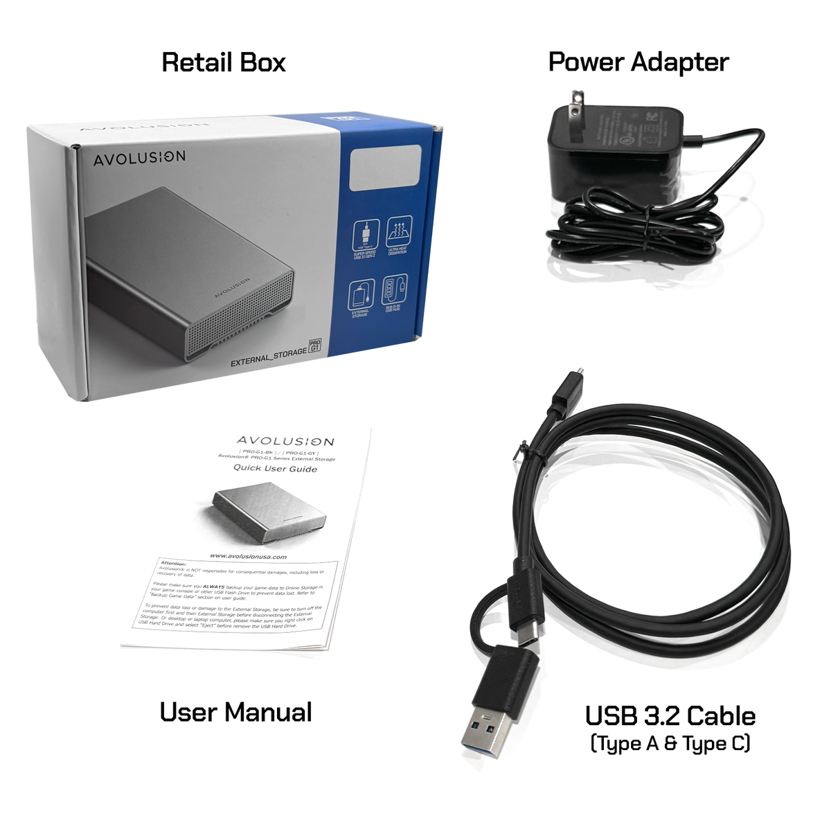 Avolusion PRO-G1 16TB 7200RPM USB 3.2 Gen 2 (10Gbps) USB-C 