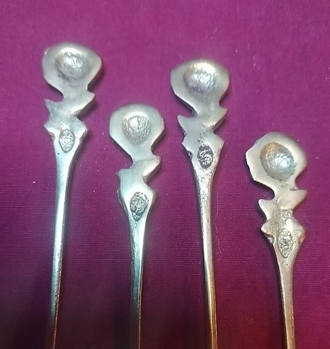 Vintage Messing beschichtete Mini Löffel (4) Rose geschnitzte Enden ~ Dekor oder Tee/Kaffee/Senf - Bild 5 von 6