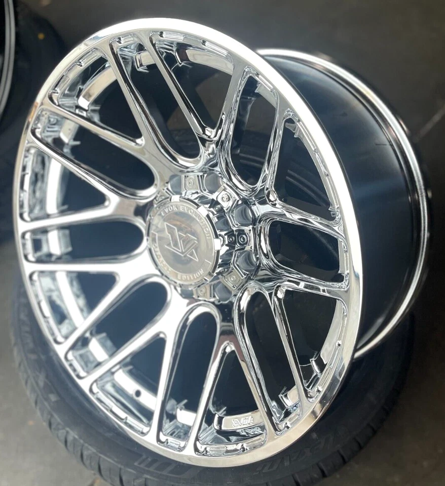 4x NEW! 20X10 Evok EV501 Wheels & Tires Chrome 8x180 Chevy GMC 2500 - Image 3 of 4