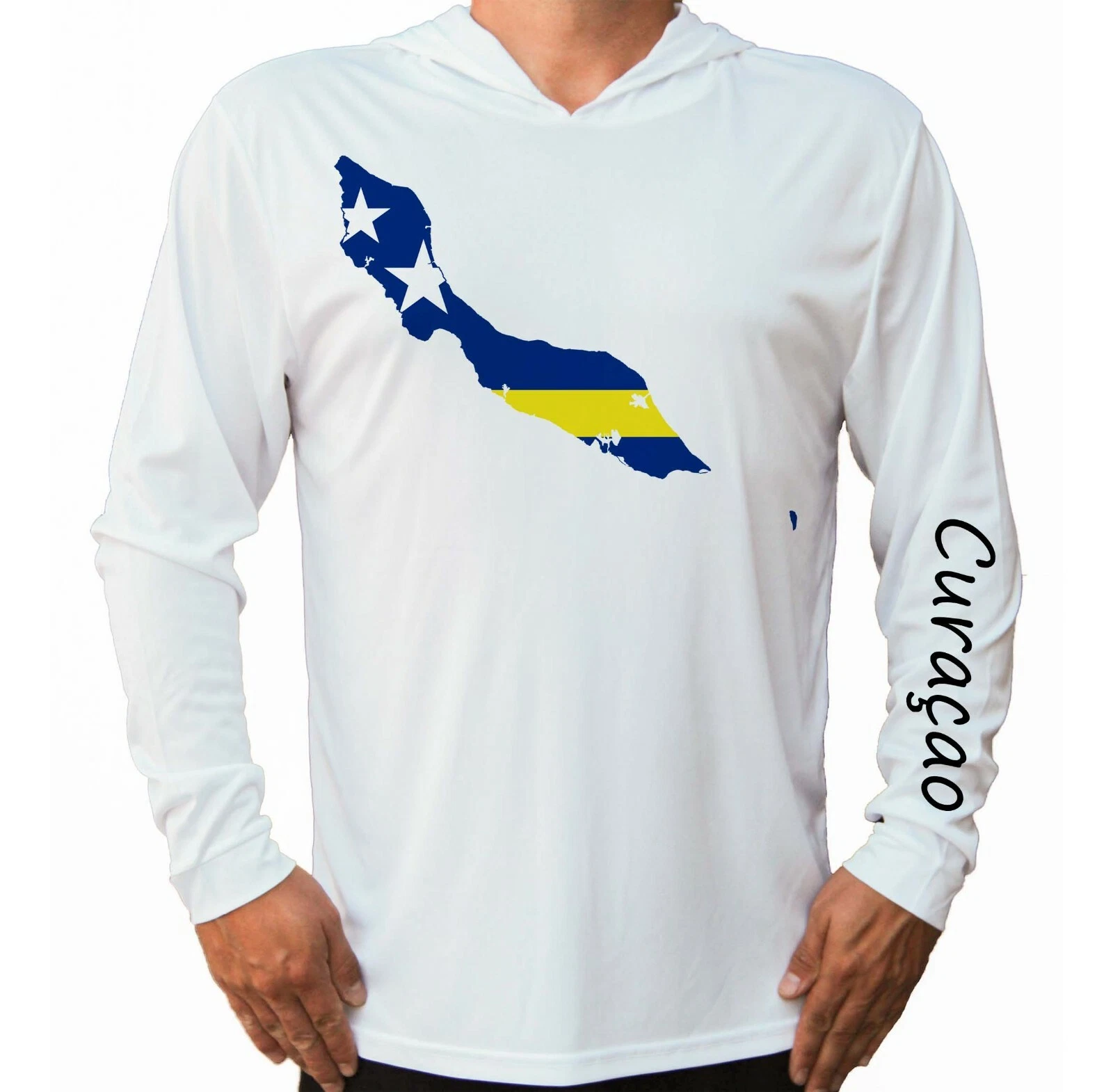 Curaçao Curacao Flag Map UV Protect UPF 50 Long Sleeve T-Shirt Hood Fishing