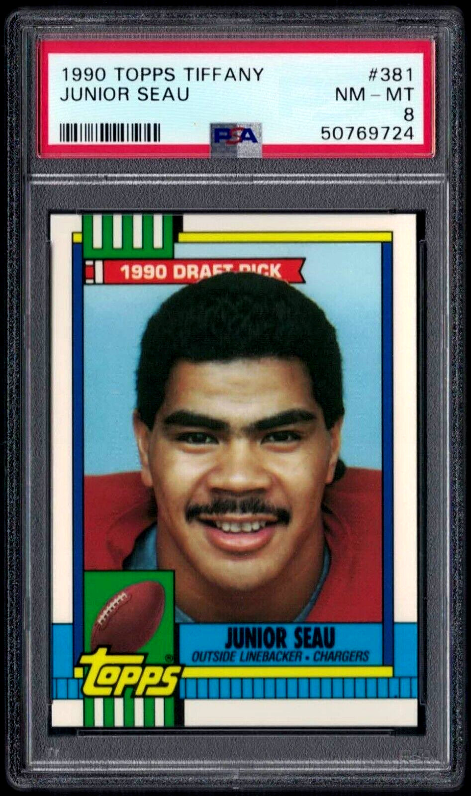 1990 TOPPS TIFFANY RC #381 JUNIOR SEAU HOF CHARGERS PSA 8 NM-MT ROOKIE #50769724