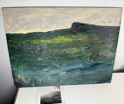 VTG ORIG. PAINTING NY SHAWANGUNKS HUDSON RIVER NAIVE SELF TAUGHT +PHOTO