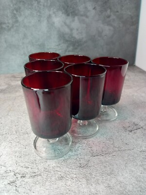 6 Vintage Rubinrote Stielgläser