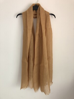 Zara Women's Striped 100% Linen Scarf Size M 200cmX100cm Mustard