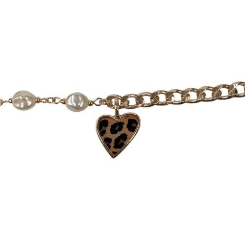 The Sis Kiss Heart Charm Bracelet Womens Tortoise Shell Gold Tone Beaded - Picture 12 of 12