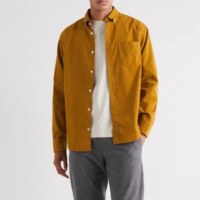 NN07 No Nationality Yellow Levon Button-Down Collar Cotton-Corduroy Shirt