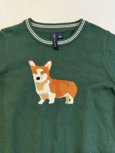 Janie and Jack Youth Knit Sweater Corgi Dog Dark Green size 5 - Picture 2 of 9