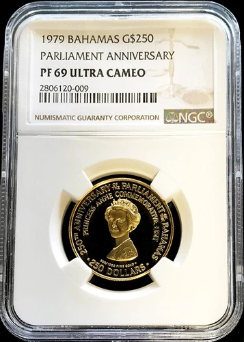 1979 GOLD BAHAMAS $250 PRINCESS ANNE COIN NGC PROOF 69 UC ONLY 1,835 MINTED