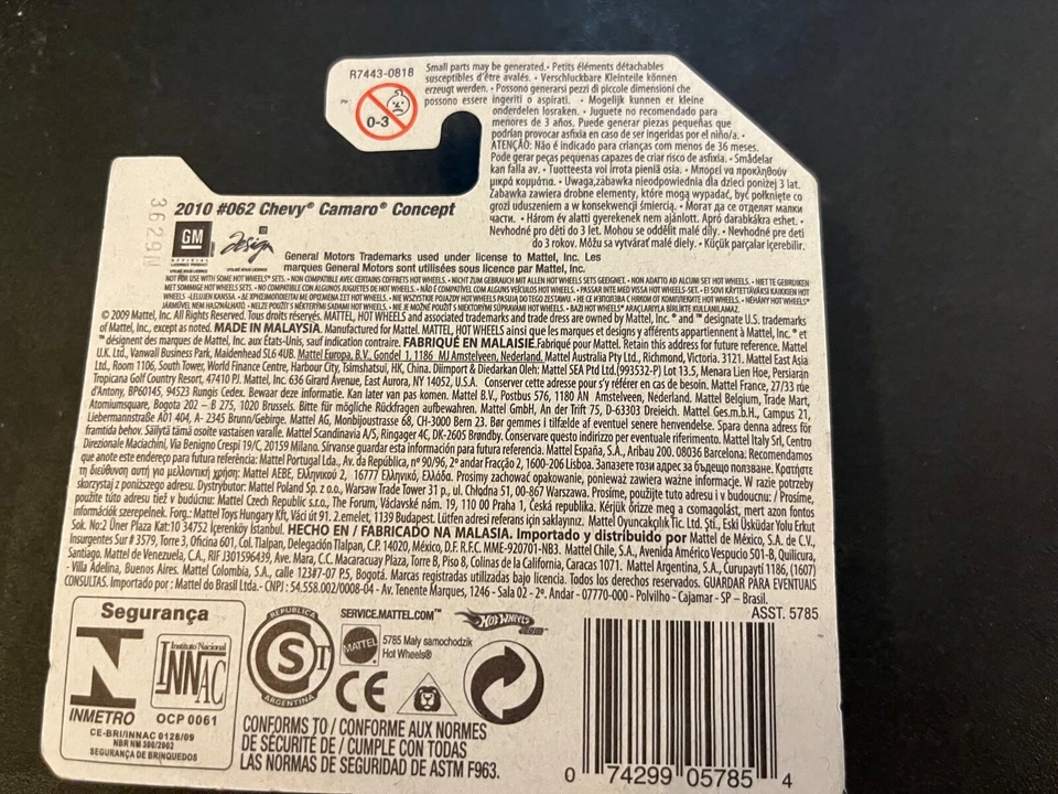 Tarjeta corta naranja Hot Wheels 2010 #62 Chevy Camaro Concept T-Hunt Foto 3 de 3