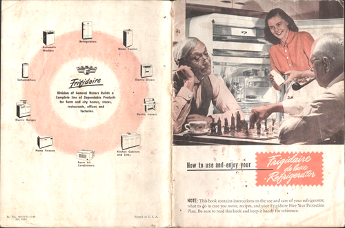 1949 FRIGIDAIRE DE LUXE REFRIGERATOR vintage manual and cookbook GENERAL MOTORS