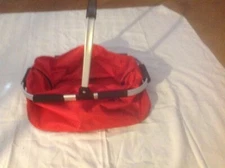 Red Canvas Collapsible One Handle Portable Grocery Shopping or Picnic Basket