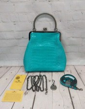Patricia Nash Novella Frame Leather Handbag Aqua Croc Retro Bag 2 Shoulder Strap