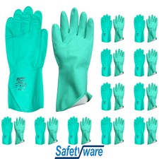 12 Pair Safetyware Chemical Oil Resistant Flocklined Nitrile Work Gloves Bulk