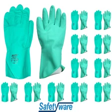 12 Pair Safetyware Chemical Oil Resistant Flocklined Nitrile Work Gloves Bulk