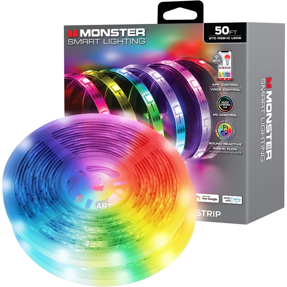 Monster 50 Ft. RGB+IC Flow Smart LED Light Strip   Sound Reactive   App Control