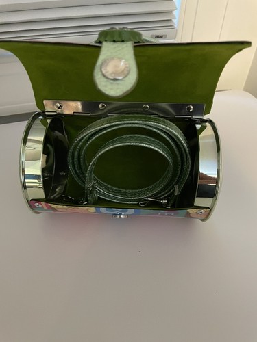 PREZZO VINTAGE Colorful Fun Amor Lubov Metal Cross Body Purse with Green Strap - Picture 11 of 11