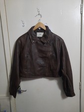 Stradivarius Brown Faux Leather Biker Jacket Size M