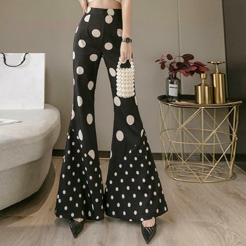 Lady Polka Dot Flared Trousers Long 