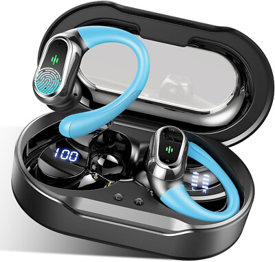 Light Blue Wireless Earbuds 5.3 Bluetooth Headphones Sport with Dual LED Display