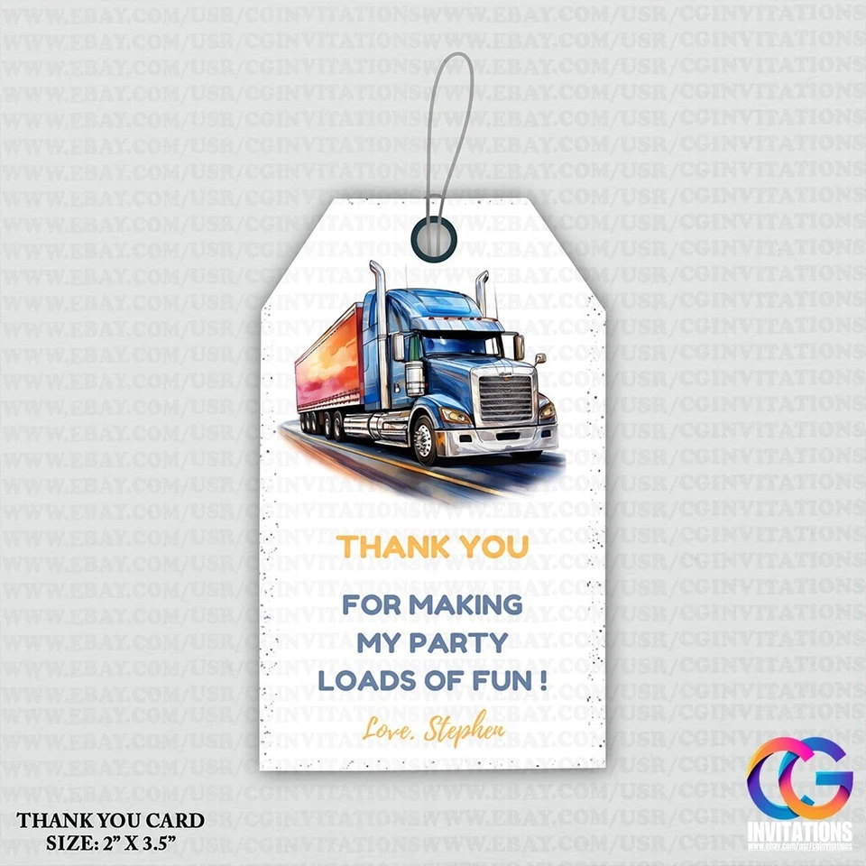 Invitación de cumpleaños de camión azul editable, invitación de cumpleaños de camión semi camión Foto 4 de 4