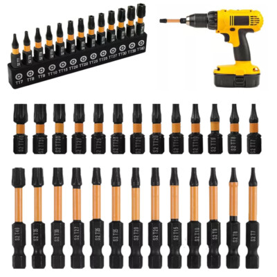 26pcs T7-T40 Impact Torx Set Screwdriver Drill Bits Security Tamper Proof Star
