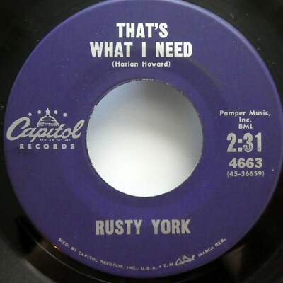 RUSTY YORK 45 RPM Single 7'' Capitol Teen Country Original Press VG++ 1969