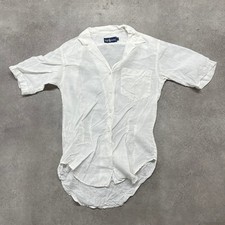 Ralph Lauren Shirt Womens 4 Linen Camp Collar Short Sleeve Button Up, White