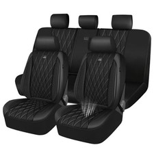 Thick Foam 3D Mesh Leather Car Seat Covers Luxury Full Set Pure Black Air Mesh