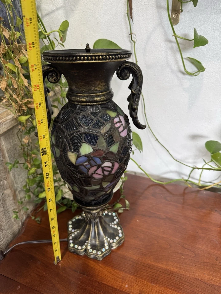 Stunning Stained Glass Ornate Tiffany Studio style Floral Rhinestone Base  - Image 2 of 4