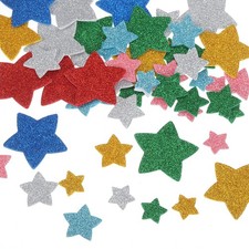 76Pcs Glitter Foam Stickers 3 Size Self-Adhesive Star Shape Sticker Multicolor