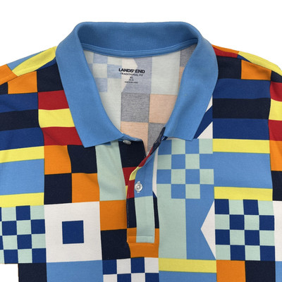 Lands  End Cotton Polo Men s XL Traditional Fit Sailing Flag Print Maritime EUC