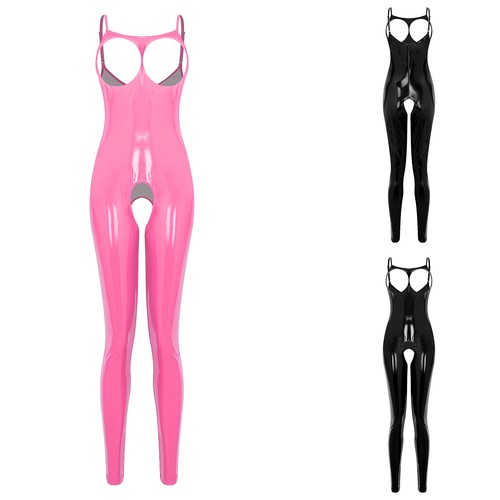 US Women's Bodysuit Faux Leather Babydoll Jumpsuit Bodycon Teddy Lingerie Romper - Picture 3 of 41