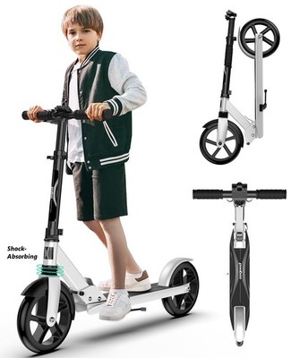 Leichter faltbarer Tretroller verstellbar für Jugendliche und Erwachsene Big Wheel weiß