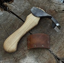Hand Forged Curved Blade Wood Carving Adze Tool w/ Leather Sheath