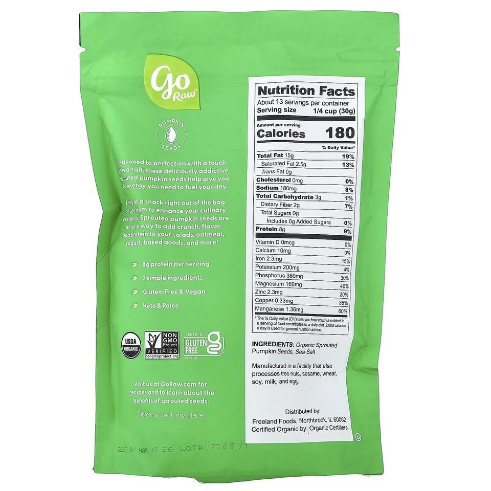 Semillas de calabaza germinadas orgánicas, sal marina, 14 oz (397 g) Foto 2 de 2