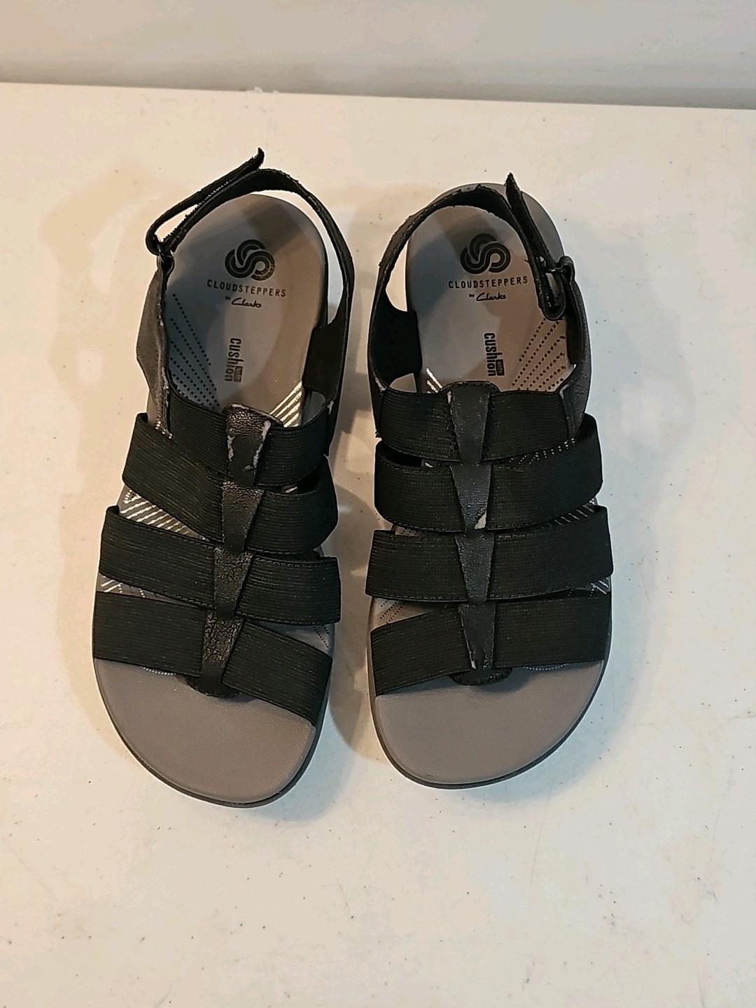 APL Sandali donna Clarks neri con zeppa vernice e passo taglia 7 5