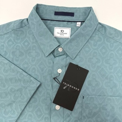 7 Diamonds Atlas Jacquard Stretch Woven Shirt Seafoam Green Mens Large NEW