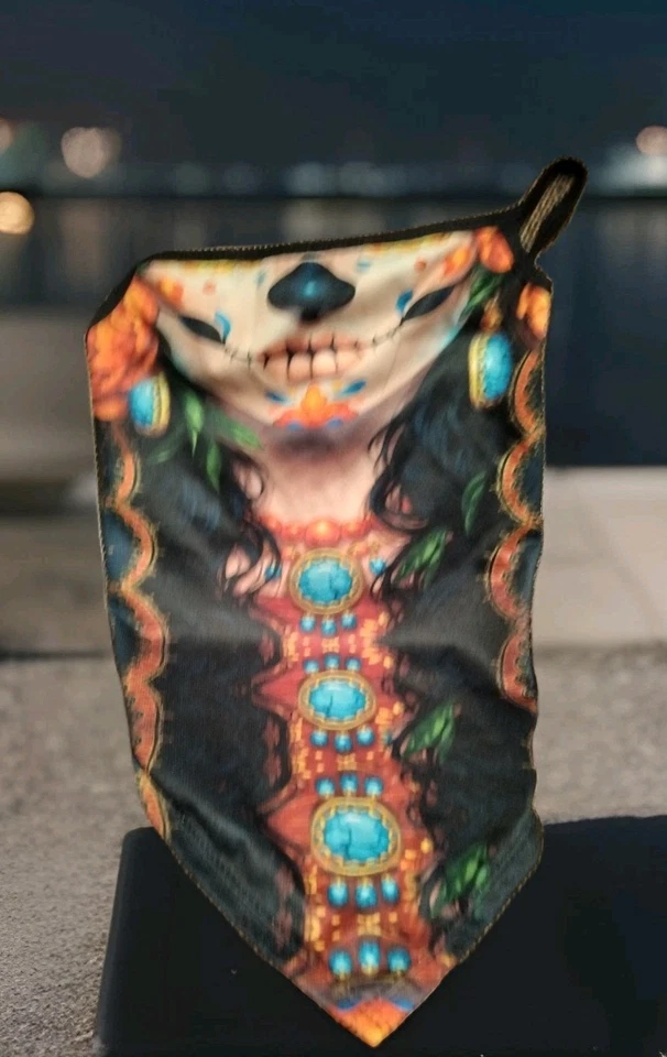 Day Of The Dead Face Neck Mask Gaitor - Colorful, Ear Loops - Image 2 of 4