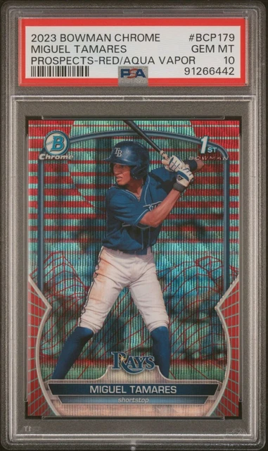Miguel Tamares 2023 Bowman Chrome RED AQUA VAPOR REFRACTOR 3/5 PSA 10
