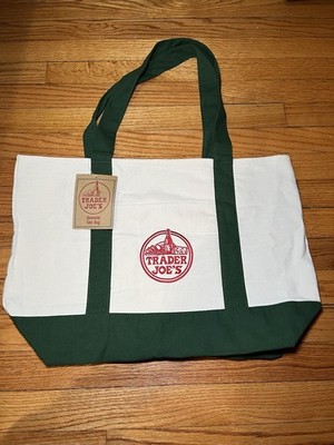 Trader Joe s Canvas Tote Shopping Bag - LARGE GREEN - (NEW with TAGS!)