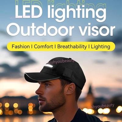 MARKENLOS Adjustable Baseball Cap with LED Lights Strap Hat Fishing Camping Hiking Hat