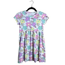 Sanrio Hello Kitty Girls White Floral A-Line Short Sleeve Dress Size L 10/12