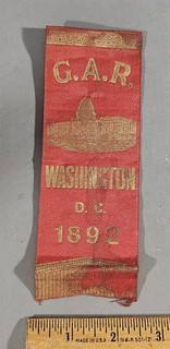 1892 GAR GRAND ARMY OF THE REPUBLIC WASHINGTON DC RED RIBBON