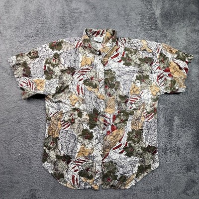 Remo California Vintage 90s Button Up Shirt Mens L 100% Cotton Abstract Leaves