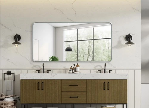 Elegant Decor Contour Metal Rectangle Mirror 30X60" Silver - Picture 6 of 11