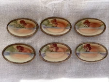 SET OF 6 MINI HANDPAINTED NIPPON PIN SALT RING TRINKET DISHES MATTE LANDSCAPE
